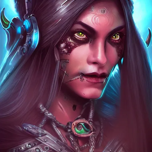 Prompt: Ultrarealistic illustration garona hellscream, warcraft, portrait, cyberpunk, sci-fi fantasy,intricate,elegant,highly detailed, digital painting, artstation, concept art,