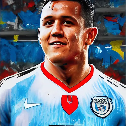 Prompt: portrait Alexis Sanchez with Marseille shirt, in the style of Captain Tsusaba, by Yōichi Takahashi