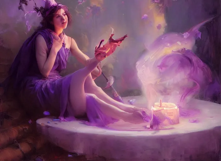 Image similar to witch casting a curse of purple by wlop and vladimir volegov and alexander averin and delphin enjolras and daniel f. gerhartz