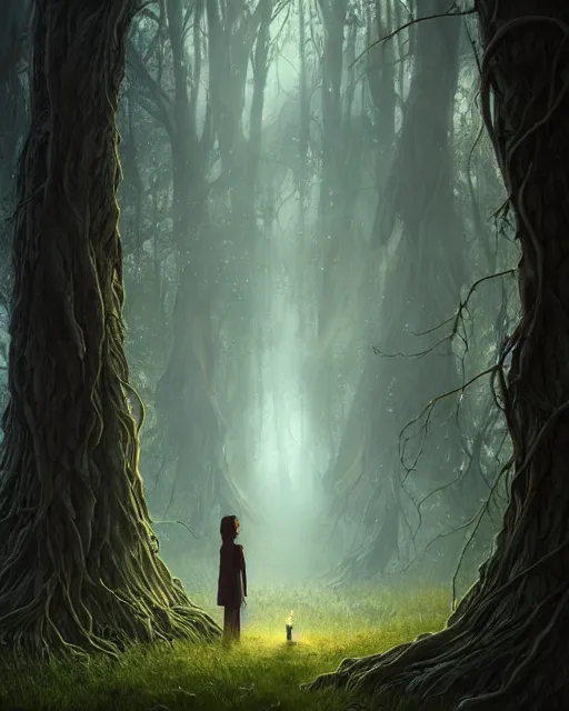 Image similar to highly detailed surreal vfx portrait of a cursed monster in a shadowy forest by a willow tree, stephen bliss, unreal engine, greg rutkowski, loish, rhads, beeple, makoto shinkai and lois van baarle, ilya kuvshinov, rossdraws, tom bagshaw, alphonse mucha, global illumination, detailed and intricate environment