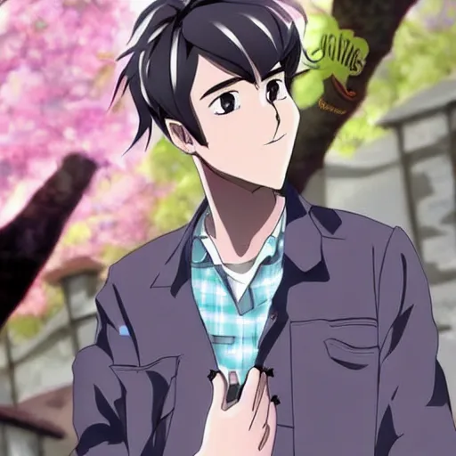 Prompt: Nick Mullen as a a cute anime boy