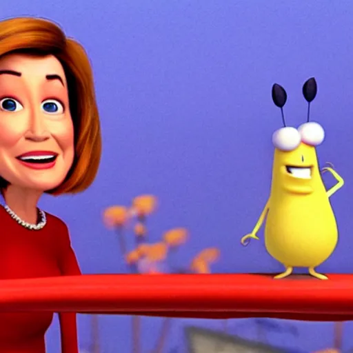 Image similar to film still of a pixar movie about nancy pelosi