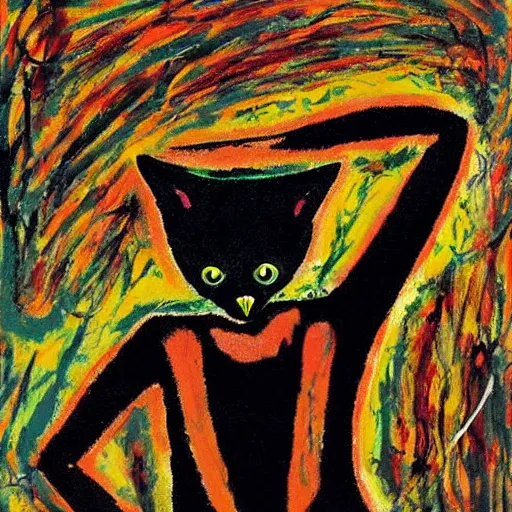 Image similar to black cat painted by jackson pollock
