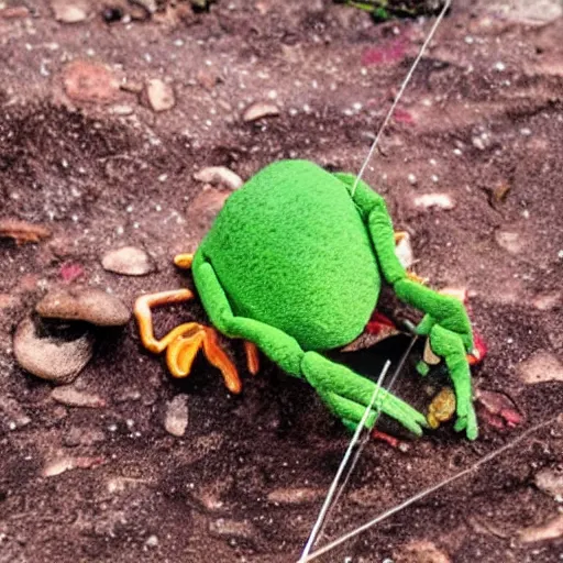 Prompt: Kermit the frog crab fishing