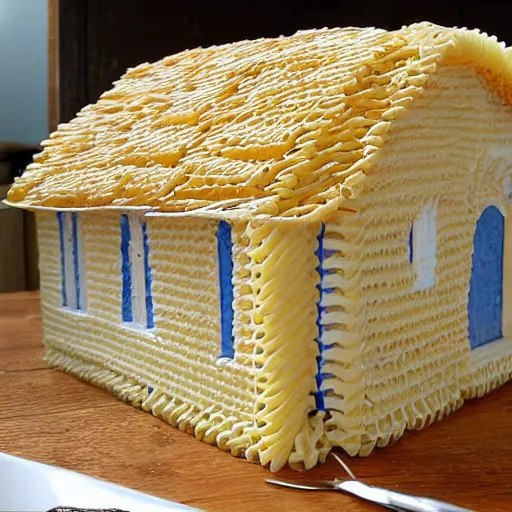 Prompt: a old house made of pasta