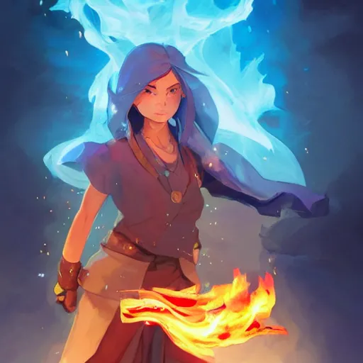 Image similar to the female blue mage casting a fire ball, fantasy art heartstone video game icon, 2 d game art gta cover, official fanart behance hd artstation by jesper ejsing, by rhads, makoto shinkai and lois van baarle, ilya kuvshinov, rossdraws