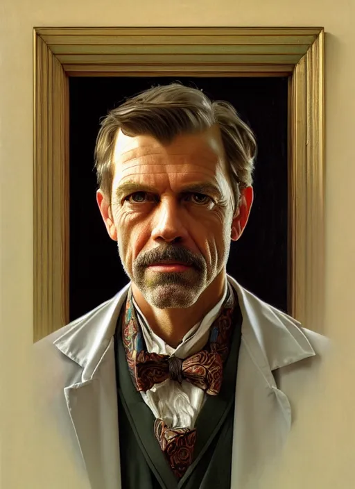 Prompt: oil portrait of doctor house, intricate, elegant, highly detailed, lighting, painting, artstation, smooth, illustration, art by greg rutowski and alphonse mucha