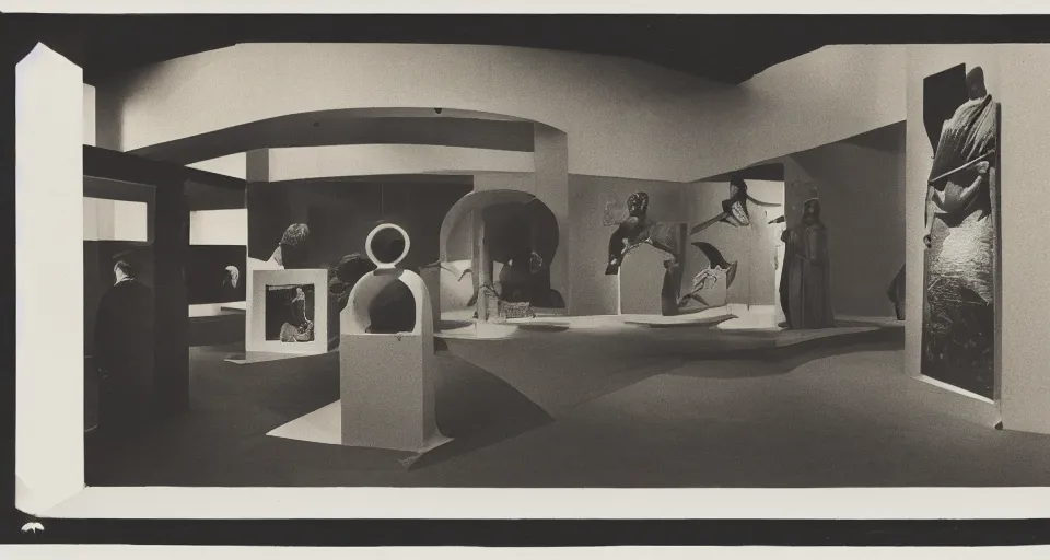 Image similar to An offset photography of an object on display, three colors, ((((anthropology of wonder)))), (exotic artifacts), bauhaus, colonial expedition, exhibition, 60s style