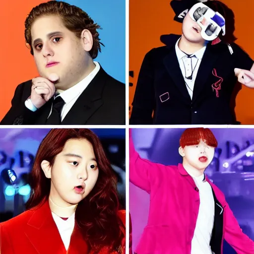 Image similar to Jonah Hill as a Kpop Idol, Twice red Velvet