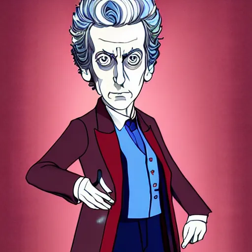 Prompt: peter capaldi, as doctor who, location is inside the TARDIS, anime chibi, by Osamu Tezuka, hyper detailed, hyper realistic, digital art, trending on pixiv