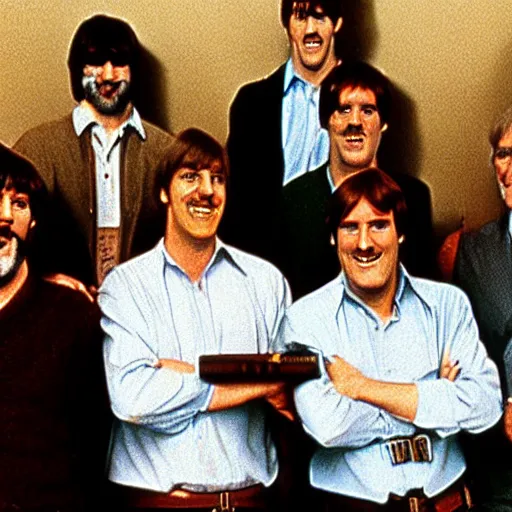 Image similar to Monty Python as a group of Python Software Developers in a tech company