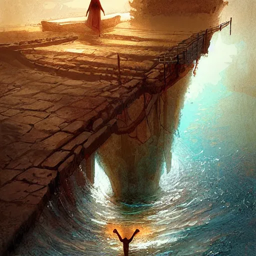 Prompt: Jesus Christ walking on water by Marc Simonetti