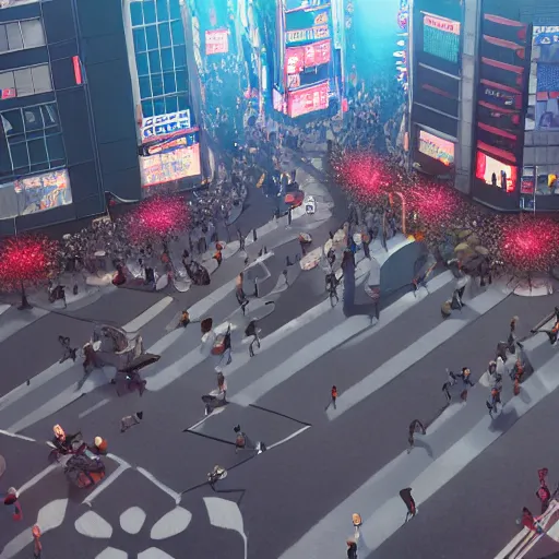 Prompt: the shibuya crossing, anime fantasy illustration by tomoyuki yamasaki, kyoto studio, madhouse, ufotable, square enix, cinematic lighting, trending on artstation