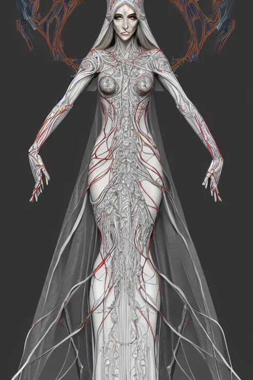 Image similar to digital art, centered full body of elven bride ,intricate, veins, by piet mondrian ultradetailed, charachter design, concept art, trending on artstation,