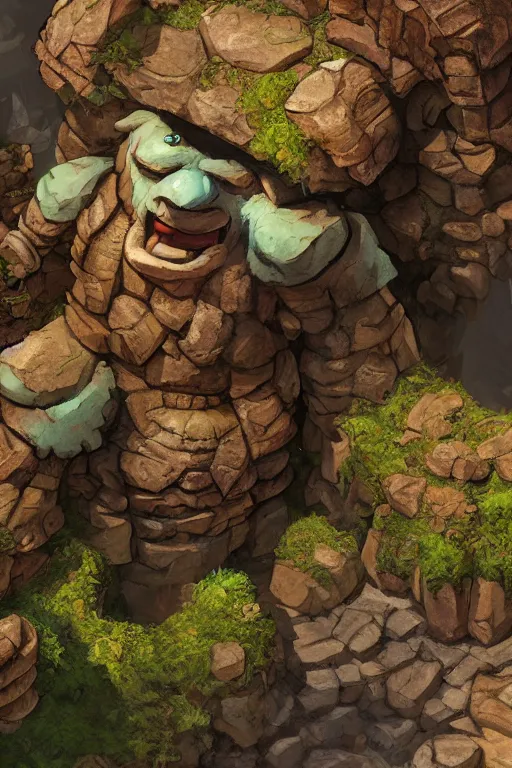 Image similar to zelda fantasy art giant golem troll wood rock greeble gemstone, global illumination ray tracing hdr fanart arstation by sung choi and eric pfeiffer and gabriel garza and casper konefal