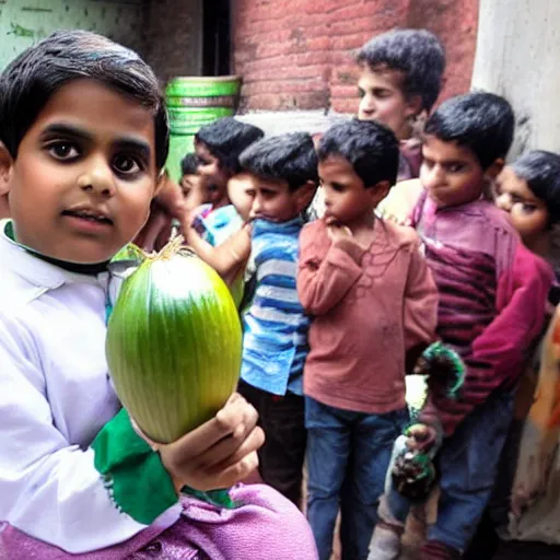 Image similar to indian boy dressed as an onion getting bullied