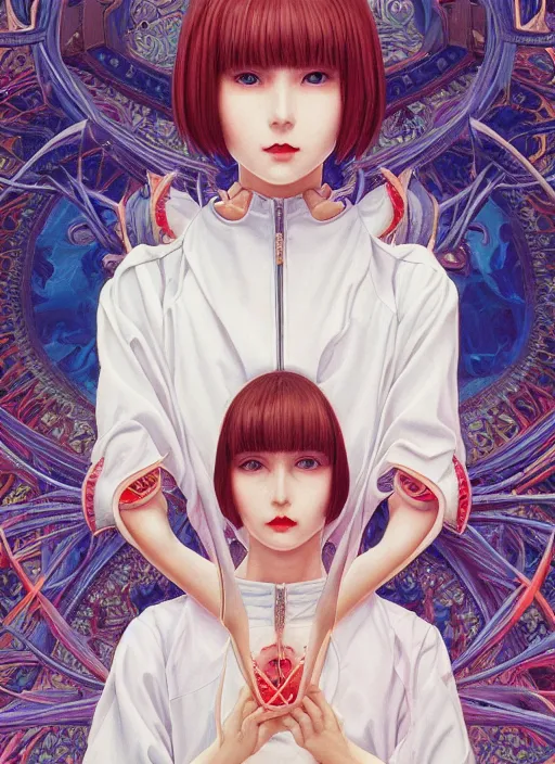 Image similar to symmetry portrait of ayanami rei : : by martine johanna and simon stalenhag and chie yoshii and casey weldon and wlop : : ornate, dynamic, particulate, rich colors, intricate, elegant, highly detailed, centered, artstation, smooth, sharp focus, octane render, 3 d