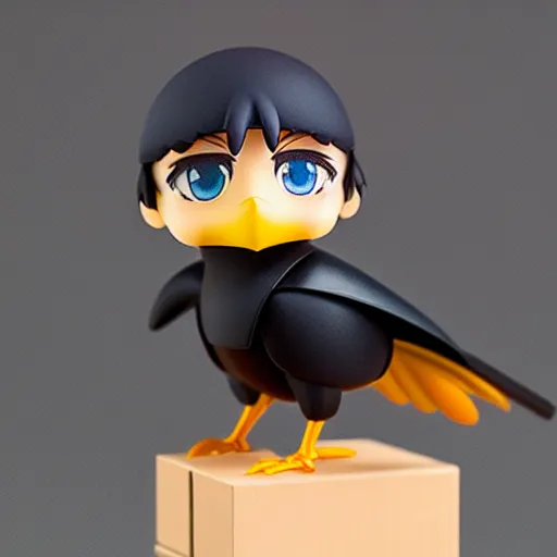 Prompt: a crow nendoroid, product shot