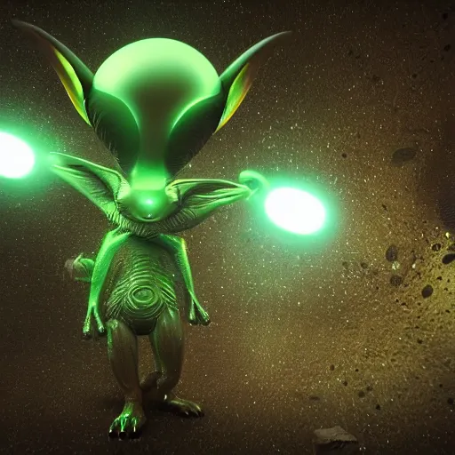 Prompt: alien rabbit in the space by HR giger, octane render, ambient light, green glowing eyes