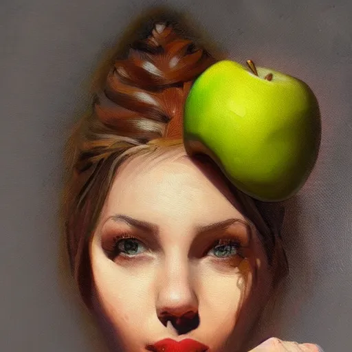 Image similar to apple head woman, oil painting, ultradetailed, artstation, ultradetailed pinterest,