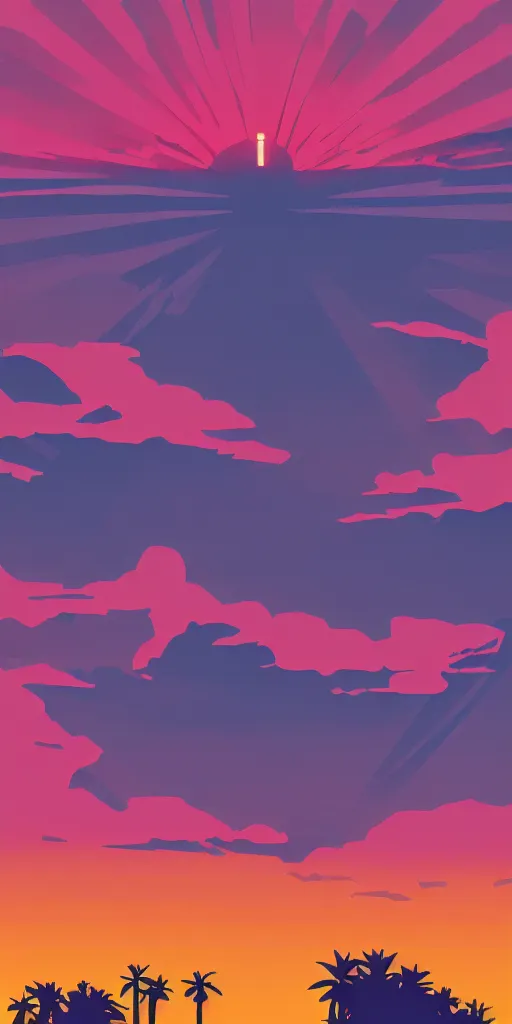 Image similar to a beautiful sunset, 2d minimalist vector art, high contrast neon cyberpunk palette, hd phone wallpaper