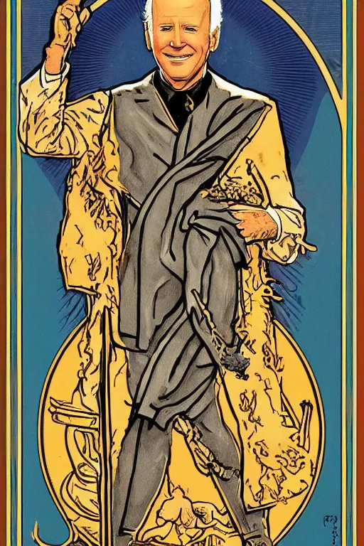 Image similar to joe biden tarot card art deco, art nouveau, by walter crane, by mark maggiori, trending on artstation