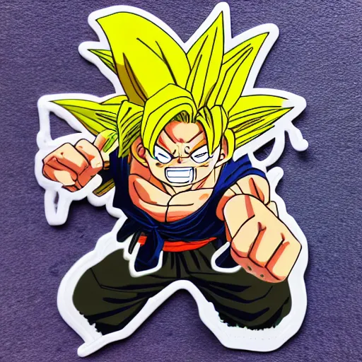 Image similar to die cut sticker, goku one piece style, splatter paint