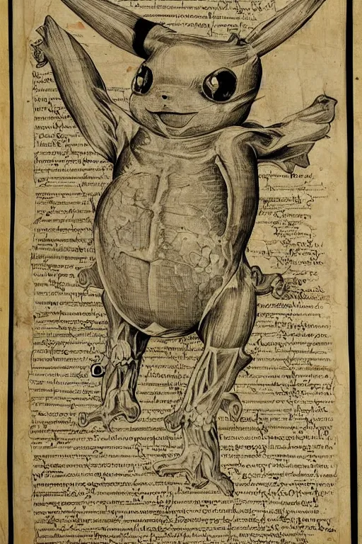 Prompt: 1 6 th century anatomical poster of pikachu, highly detailed, intricate, elegant, ultra realistic, ink,