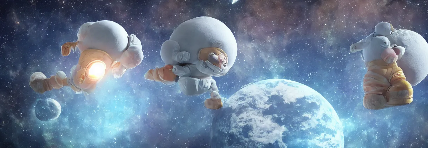 Image similar to photo of big chungus floating in space