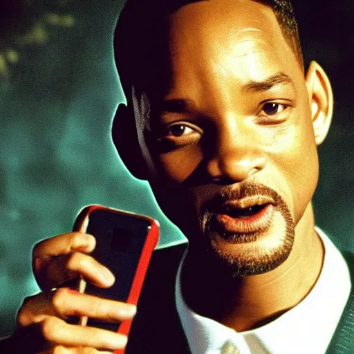 Image similar to will smith posing for a camera, holding up a phone during an photoshoot for his early 2 0 0 0's techno album, cool coloring reminiscent of the 2 0 0 0's, album cover, y 2 k aesthetic,