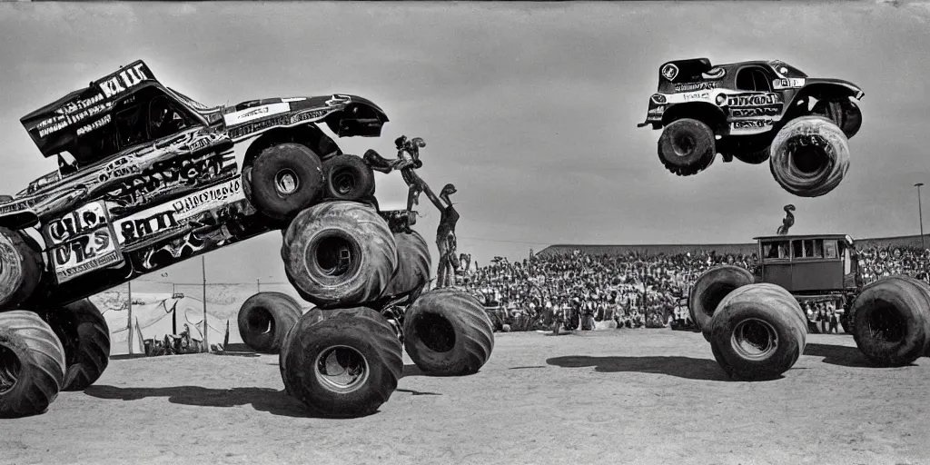 Prompt: monster truck rally, Salvador Dalí