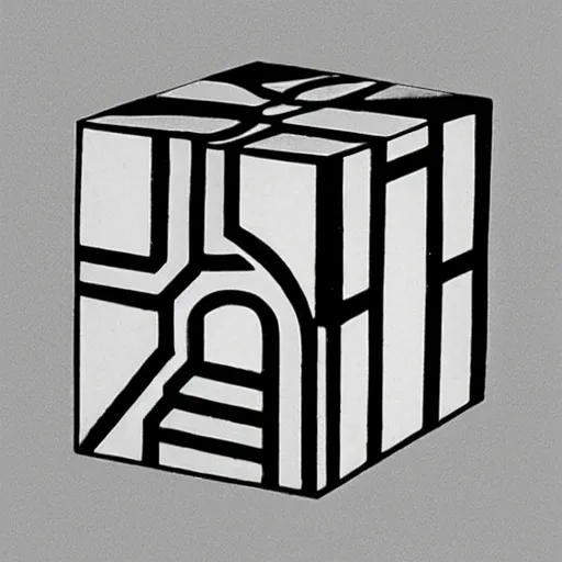 Image similar to MC Escher image of a Rubix cube