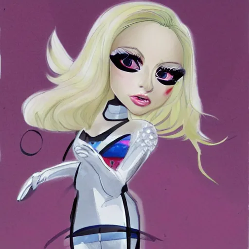Prompt: chibi anime character painting of met gala lady gaga