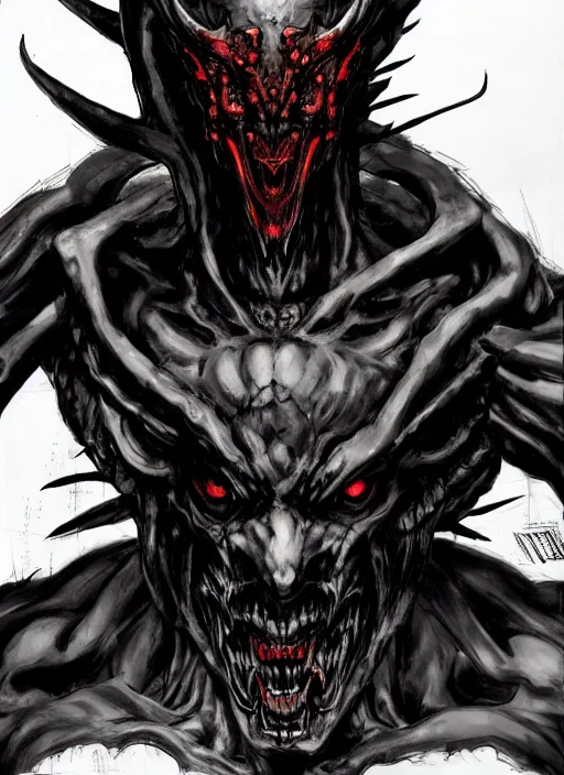 Prompt: A full body portrait of a scary demon with thousand eyes. In style of Yoji Shinkawa and Hyung-tae Kim, trending on ArtStation, dark fantasy, great composition, concept art, highly detailed.