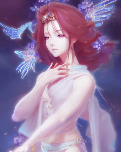 Image similar to character concept art of an anime goddess of dreams | | cute - fine - face, pretty face, realistic shaded perfect face, fine details by stanley artgerm lau, wlop, rossdraws, james jean, andrei riabovitchev, marc simonetti, and sakimichan, tranding on artstation