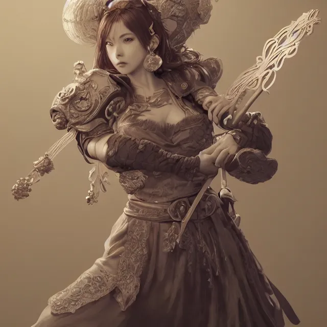 Image similar to studio portrait of neutral good colorful female cleric bard healer as absurdly beautiful, elegant, young sensual gravure idol, ultrafine hyperrealistic detailed face illustration by kim jung gi, irakli nadar, intricate linework, sharp focus, bright colors, matte, octopath traveler, final fantasy, unreal engine highly rendered, global illumination, radiant light, intricate environment