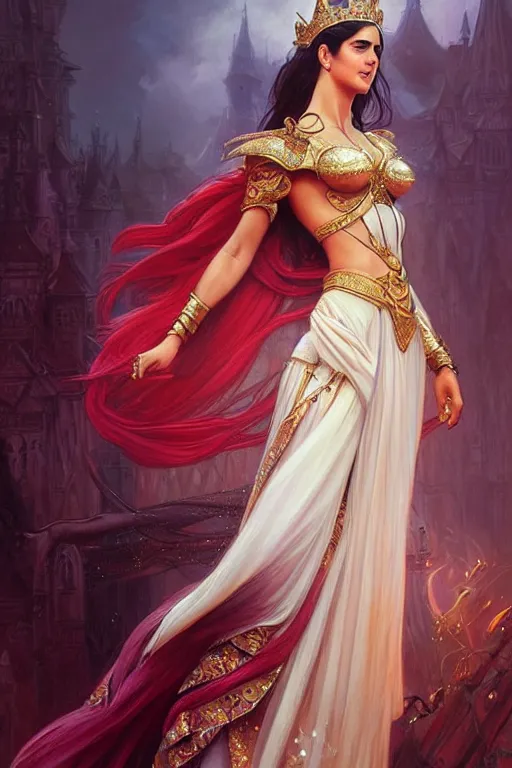 Prompt: katrina kaif as a princess, fantasy, intricate, elegant, highly detailed, digital painting, artstation, concept art, matte, sharp focus, illustration, art by artgerm and greg rutkowski and alphonse mucha