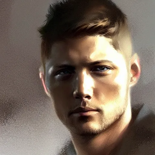 Image similar to “ portrait of jensen ackles by greg rutkowski, young, attractive, highly detailed portrait, scifi, digital painting, artstation, concept art, smooth, sharp foccus ilustration, artstation hq ”