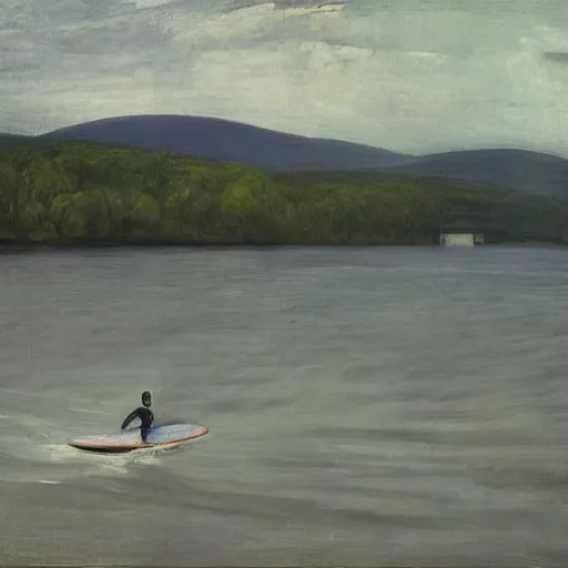 Prompt: “ surfing on the hudson river, hudson river school, by george bellows ”