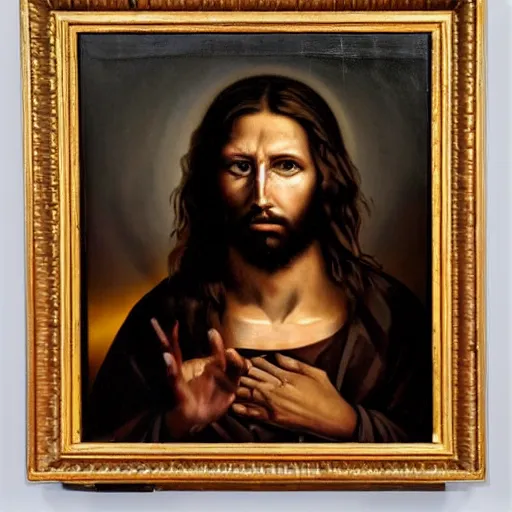 Image similar to oil painting by christian rex van minnen of a portrait of jesus christ, a depiction of jesus christ, scary, bible accurate, eyes scary, stern look, gross, dirty with intense chiaroscuro lighting perfect composition, baby scarred, burns, horrible, disgusting, terrifying, award winning painting