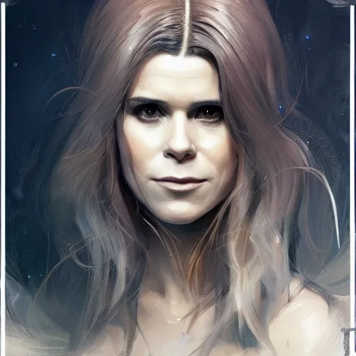 Image similar to a portrait of kate mara as a sorceress, urban motifs, intricate, elegant, highly detailed, digital painting, trending on artstation, concept art, smooth sharp focus, illustration, art by artgerm and greg rutkowski