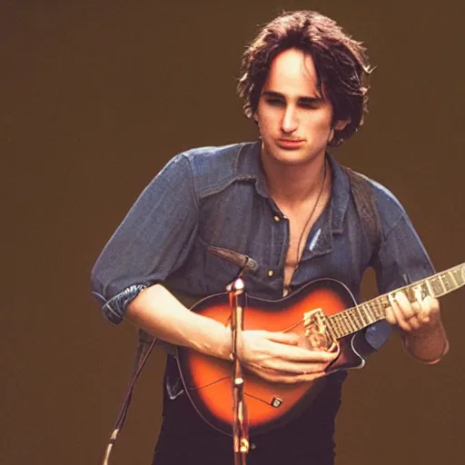 Image similar to a realistic photograph of Jeff Buckley, detailed, photorealistic, 8k, 35mm, in color, telephoto lens