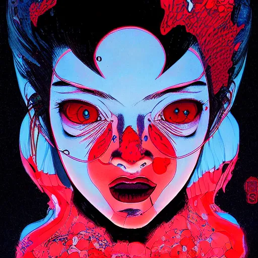 Image similar to prompt : woman devil soft light painted by james jean and katsuhiro otomo and erik jones, inspired by akira anime, smooth face feature, intricate oil painting, high detail illustration, sharp high detail, manga and anime 1 9 9 9