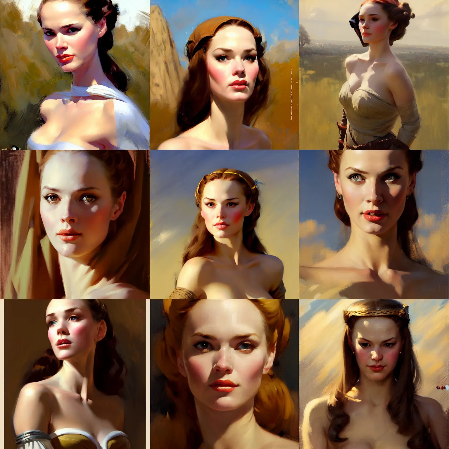 Prompt: greg manchess portrait of a fair medieval maiden tall forehead round face pale skin, matte painting, trending on artstation, gil elvgren, greg rutkowski, magali villeneuve, artgerm, jeremy lipkin, michael garmash and, rey