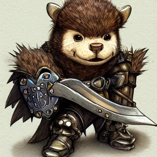 Prompt: heroic character design of anthropomorphic beaver, whimsical beaver, portrait of face, holy crusader medieval knight, final fantasy tactics character design, character art, whimsical, lighthearted, colorized pencil sketch, highly detailed, Akihiko Yoshida,