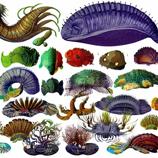 concept art painting of cambrian sea creatures, | Stable Diffusion