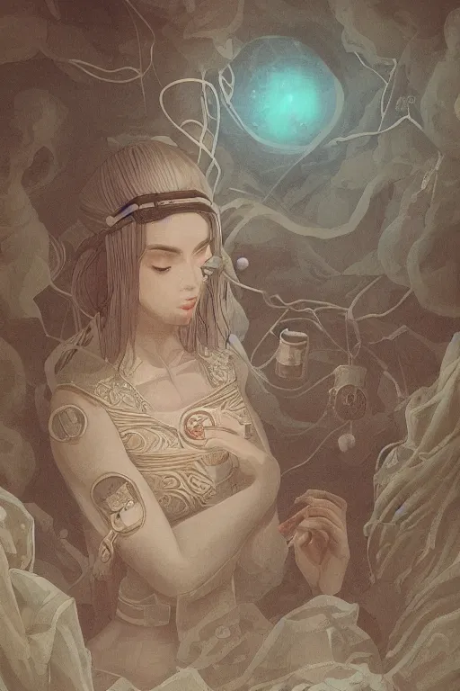 Image similar to intricate, amazing, retro vintage and romanticism, painting by natelle quek, soft color palette, cinematic, highly detailed, space sci - fi of ancient religion