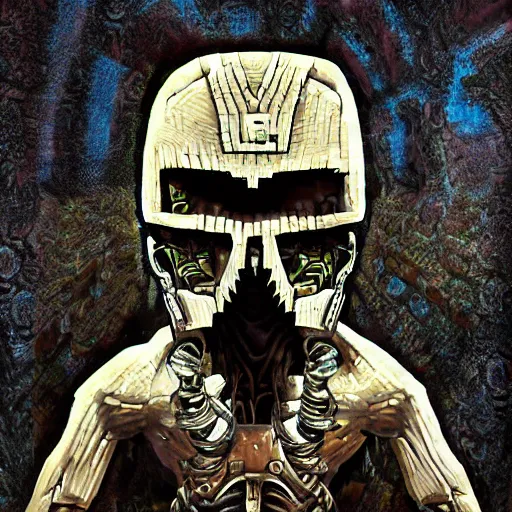 Prompt: minecraft steve in the style of h. r giger, painting, biomechanical style