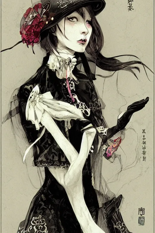 Image similar to victorian widow by akihiko yoshida, feng zhu
