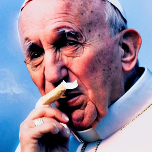 Image similar to a photo of Pope John Paul 2 smoking a blunt, photorealistic, high definition